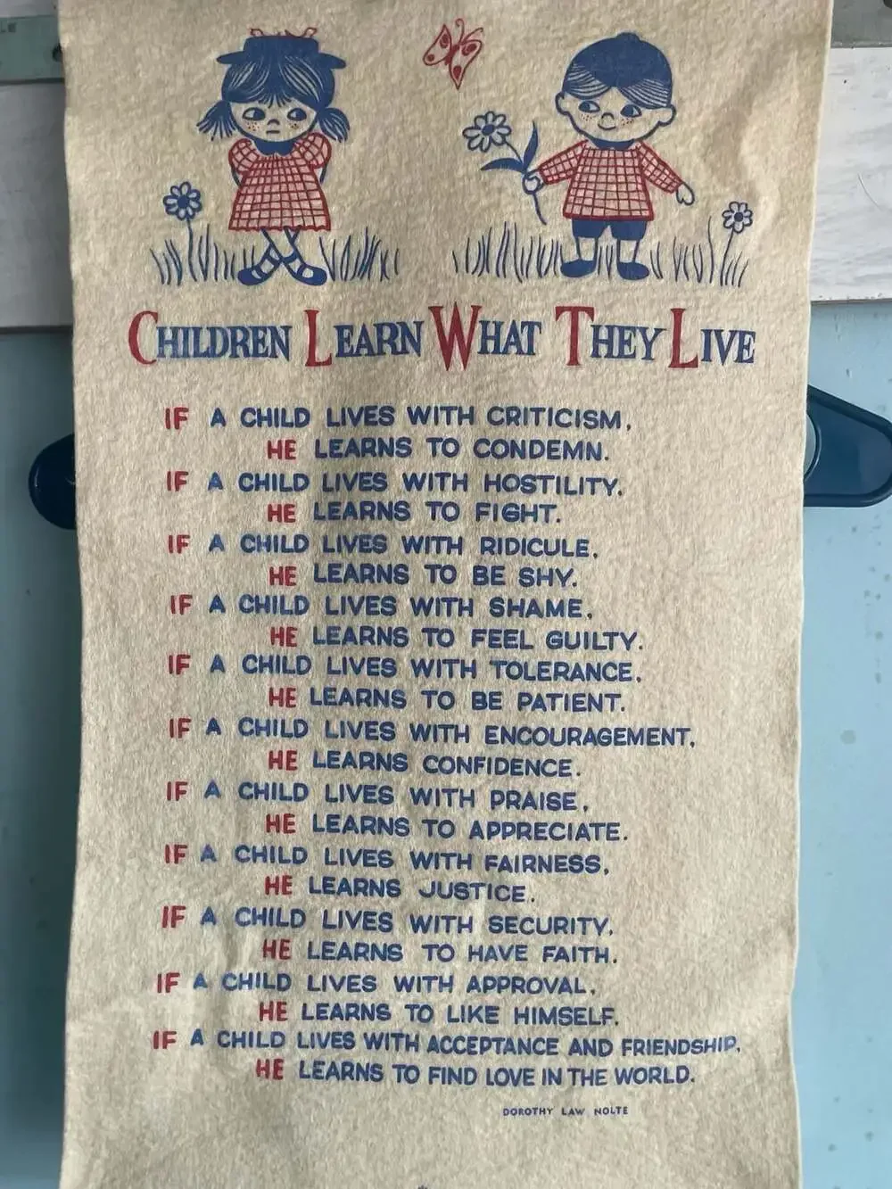 Vintage Children Learn What They Live Banner Wall Hanging